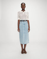 Jupe longue en denim taille haute fente devant skyblue Varenne