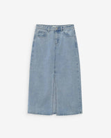 Jupe longue en denim taille haute fente devant skyblue Varenne
