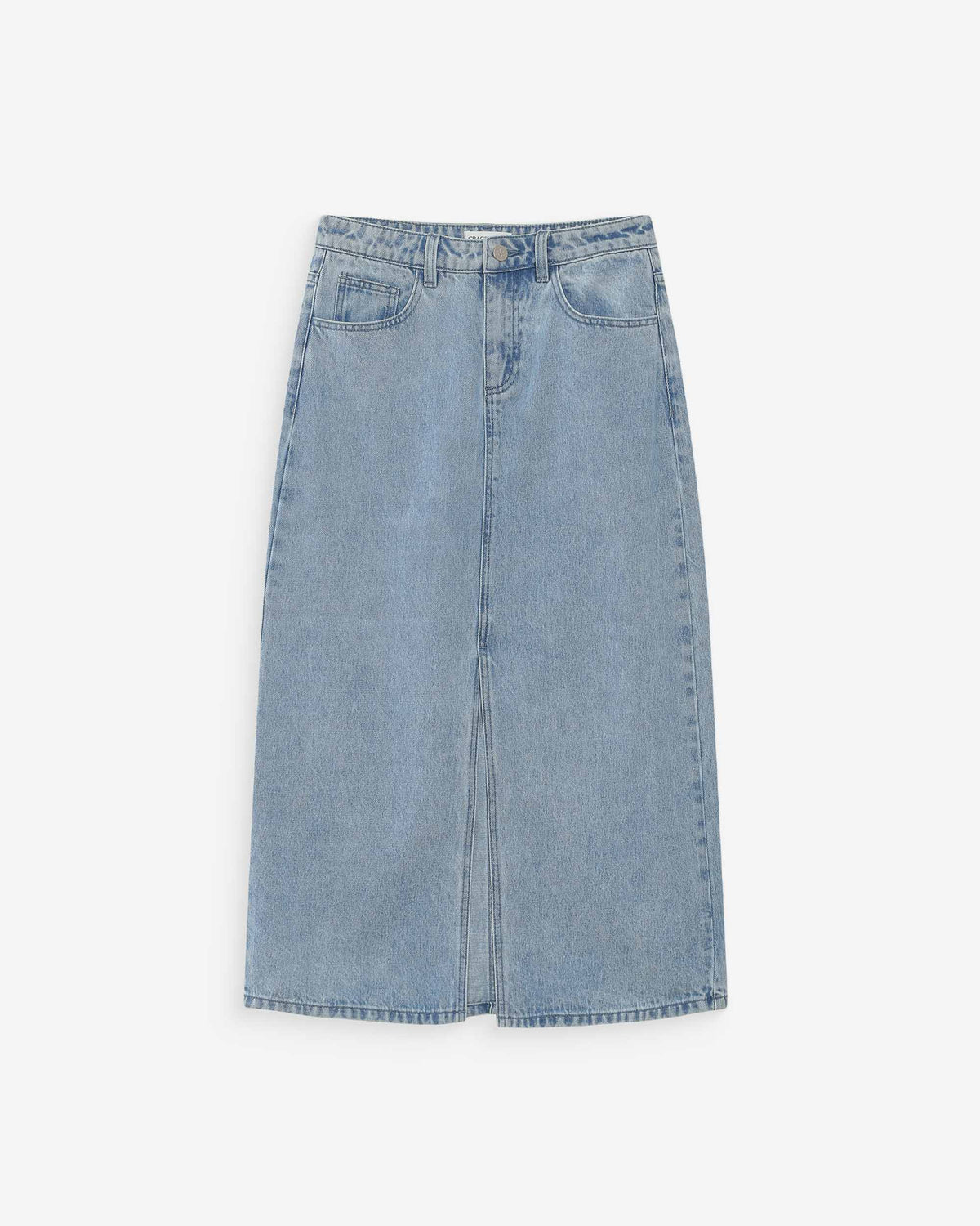 Jupe longue en denim taille haute fente devant skyblue Varenne