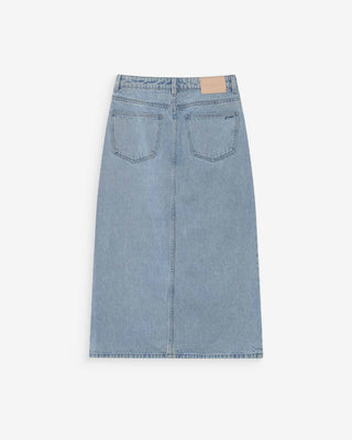 Jupe longue en denim taille haute fente devant skyblue Varenne