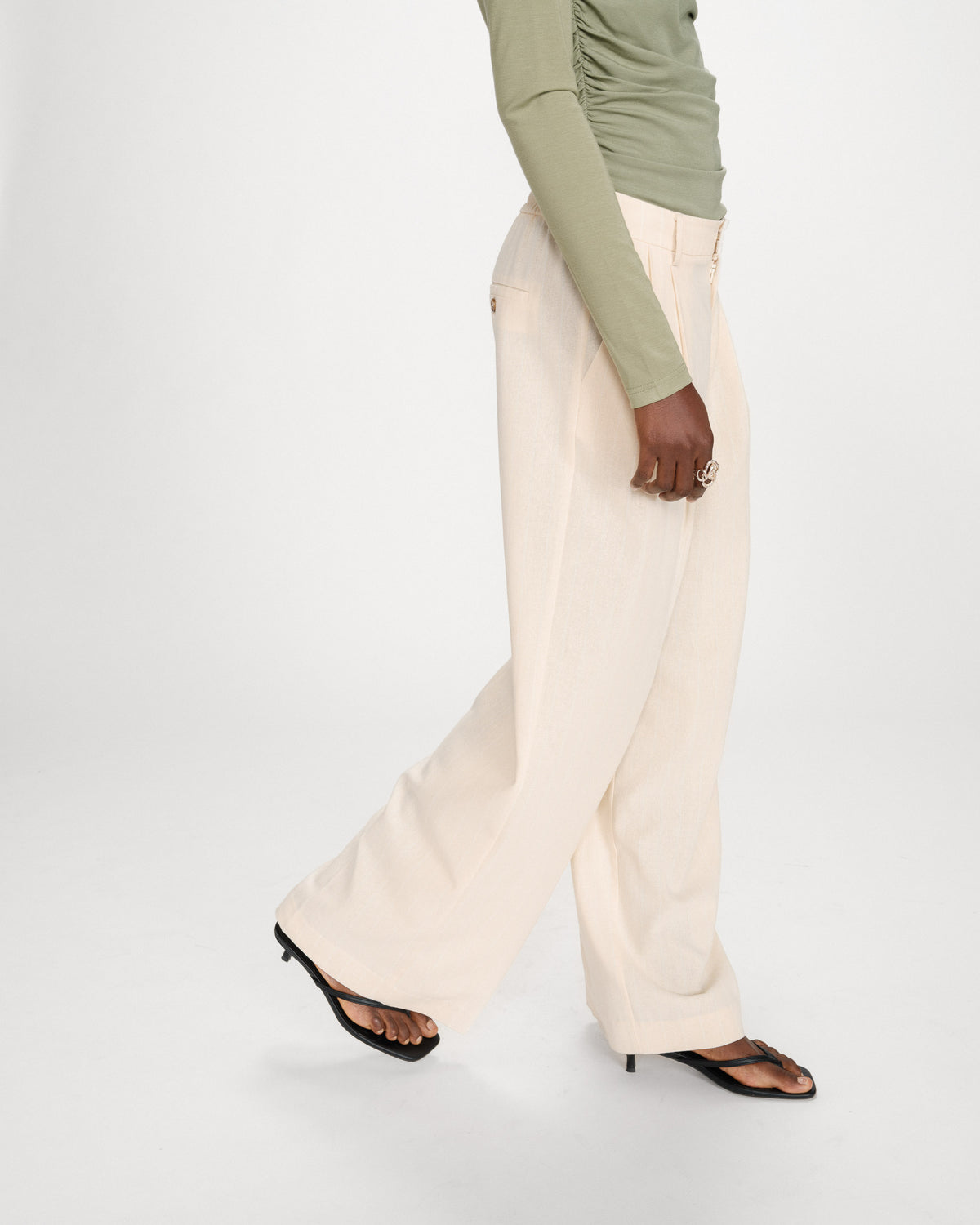 Straight linen tailored pants fine stripes vanille Very