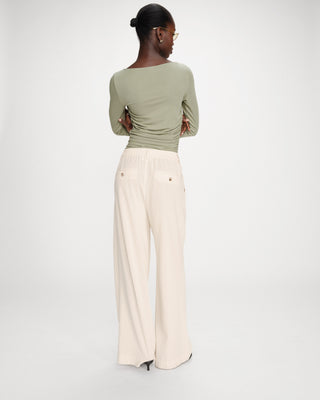 Pantalon tailleur droit en lin à fines rayures vanille Very