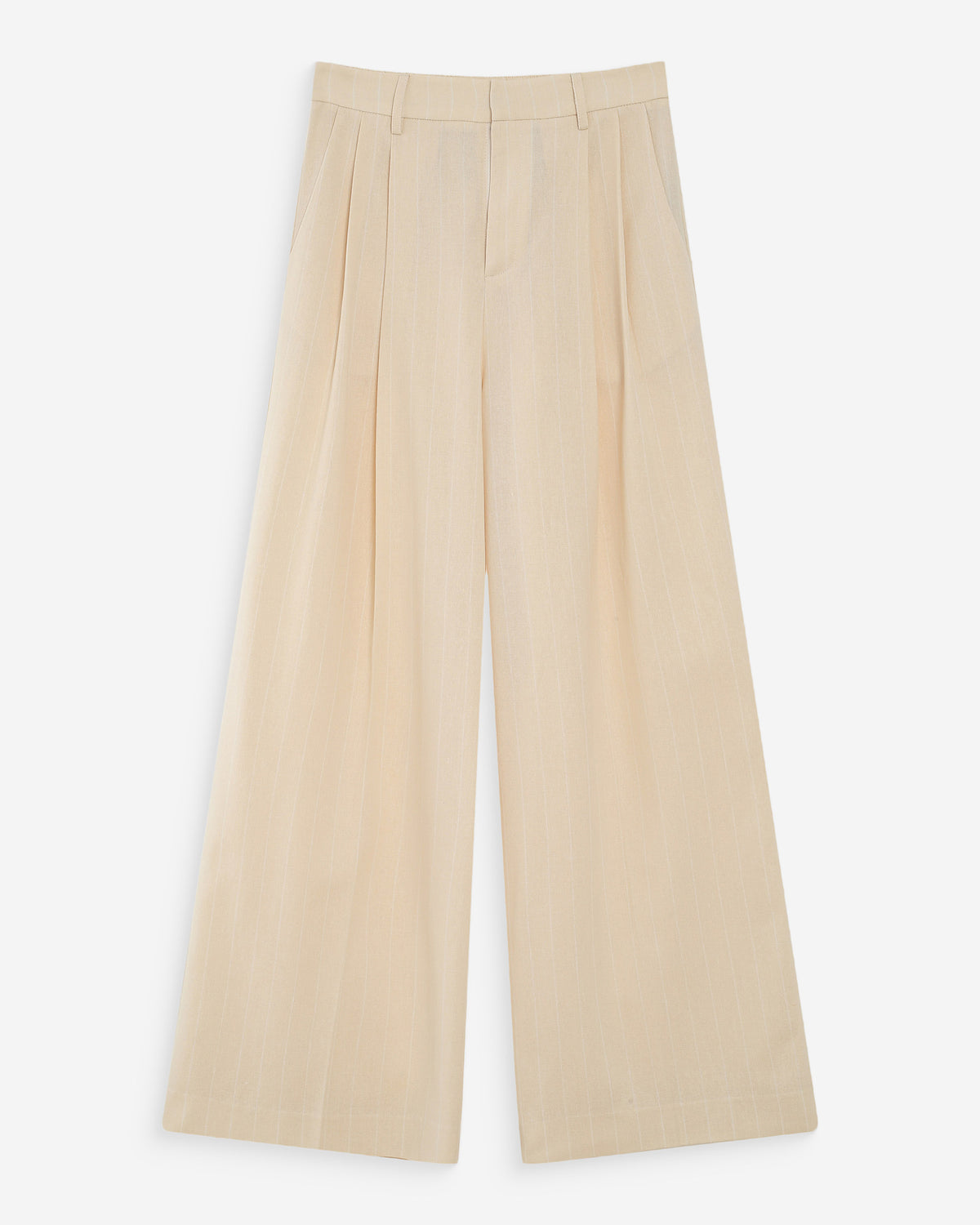 Straight linen tailored pants fine stripes vanille Very