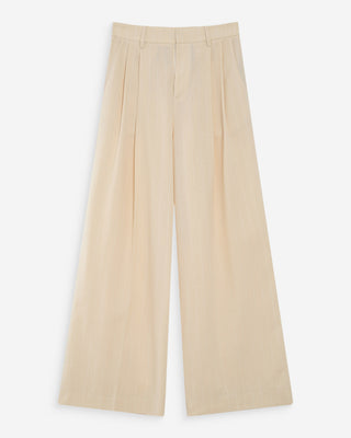 Pantalon tailleur droit en lin à fines rayures vanille Very