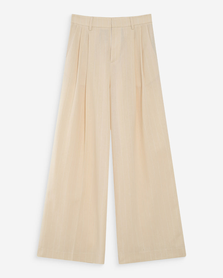 Straight linen tailored pants fine stripes vanille Very