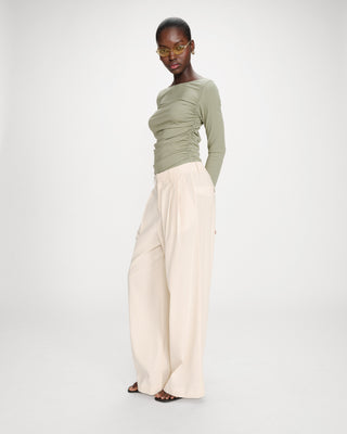 Pantalon tailleur droit en lin à fines rayures vanille Very