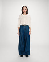 Pantalon denim large taille mi-haute à plis mediumblue Vienne