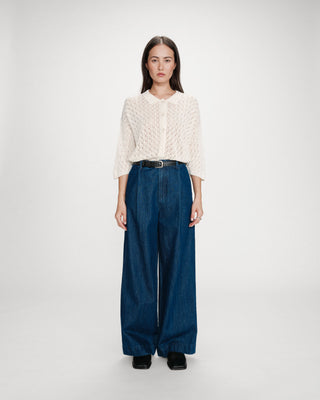 Pantalon denim large taille mi-haute à plis mediumblue Vienne