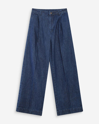 Pantalon denim large taille mi-haute à plis mediumblue Vienne