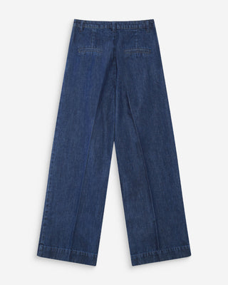 Pantalon denim large taille mi-haute à plis mediumblue Vienne