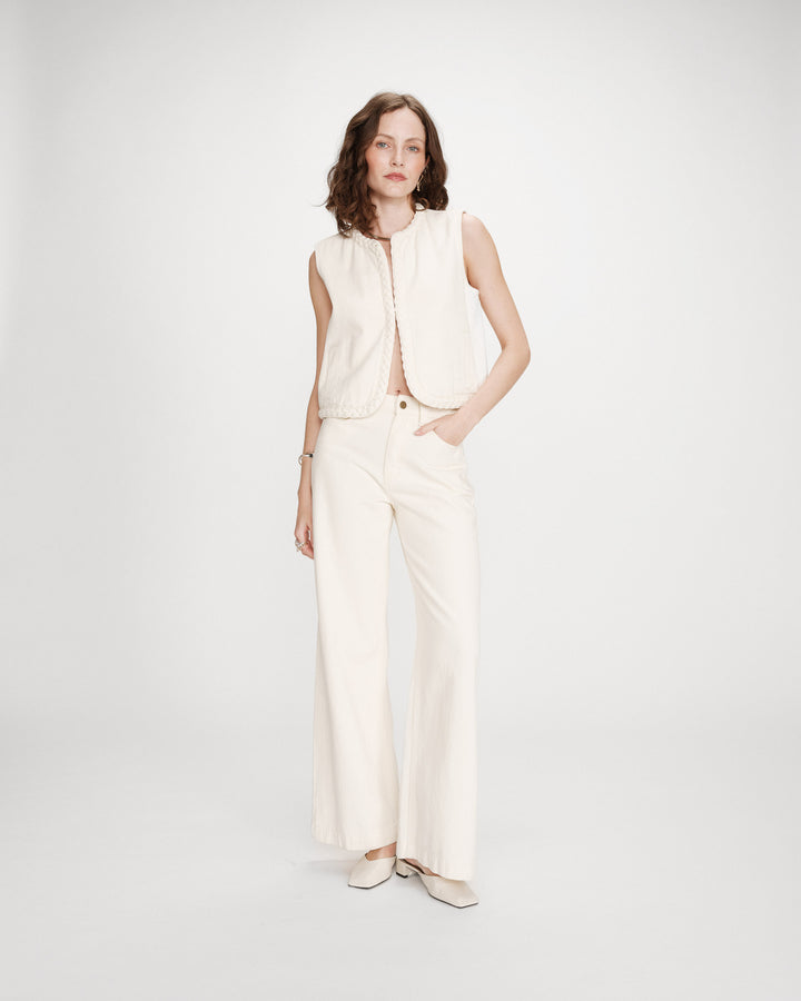 Jean large taille haute ceinture tressée ecru Jaden