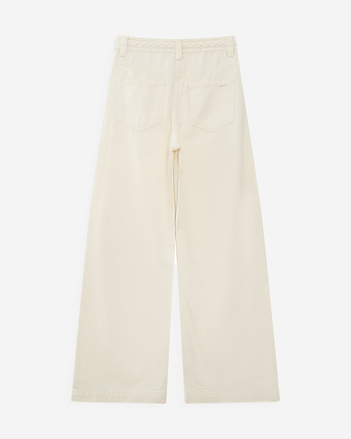 Jean large taille haute ceinture tressée ecru Jaden
