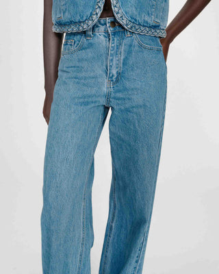 Jean large taille haute ceinture tressée lightblue Jaden