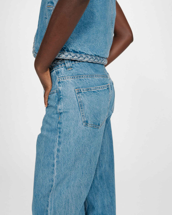 Jean large taille haute ceinture tressée lightblue Jaden