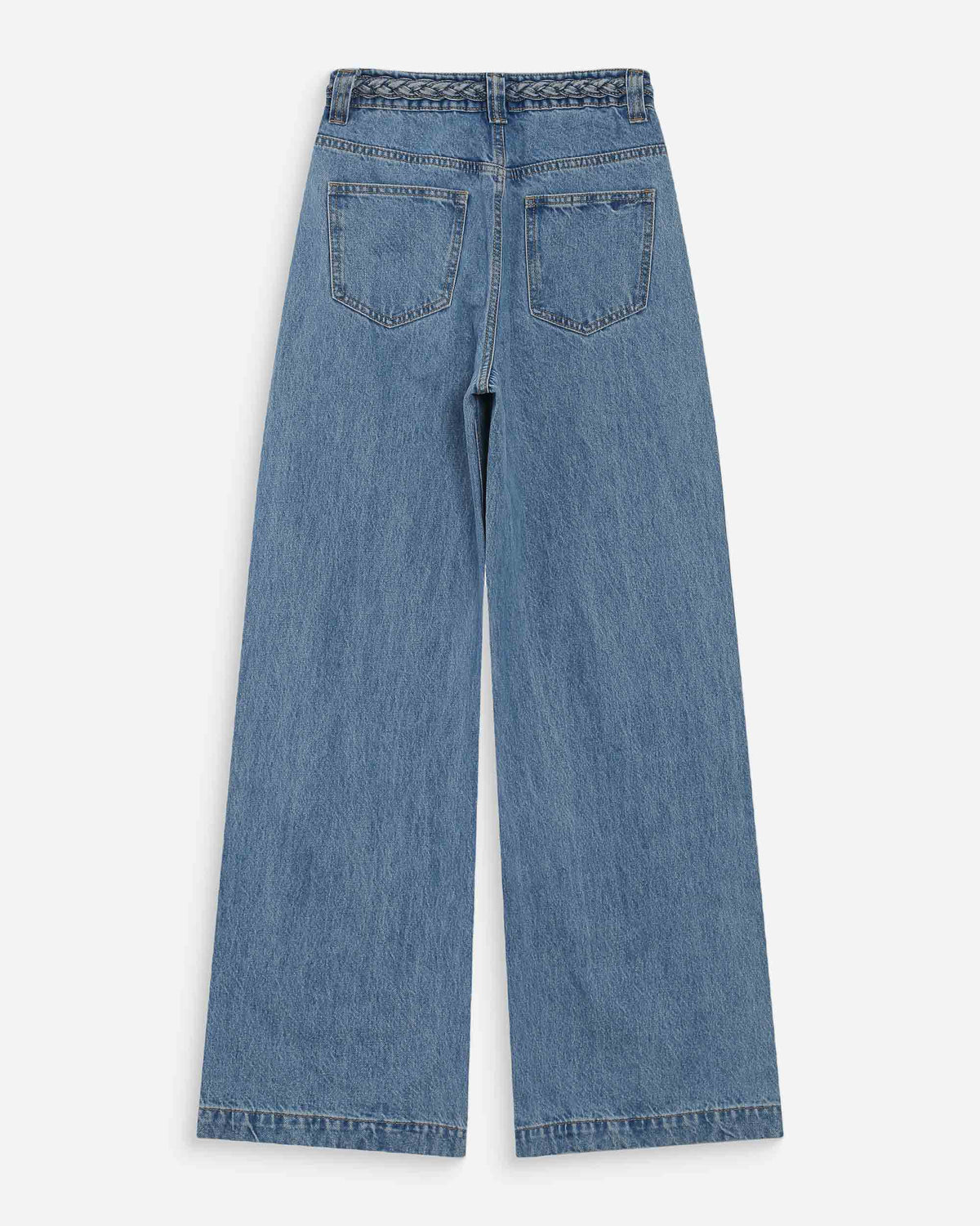 Jean large taille haute ceinture tressée lightblue Jaden