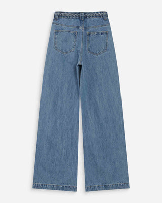 Jean large taille haute ceinture tressée lightblue Jaden