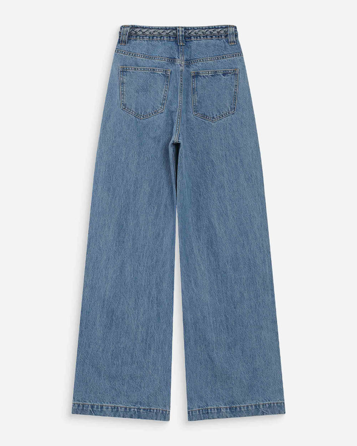 Jean large taille haute ceinture tressée lightblue Jaden