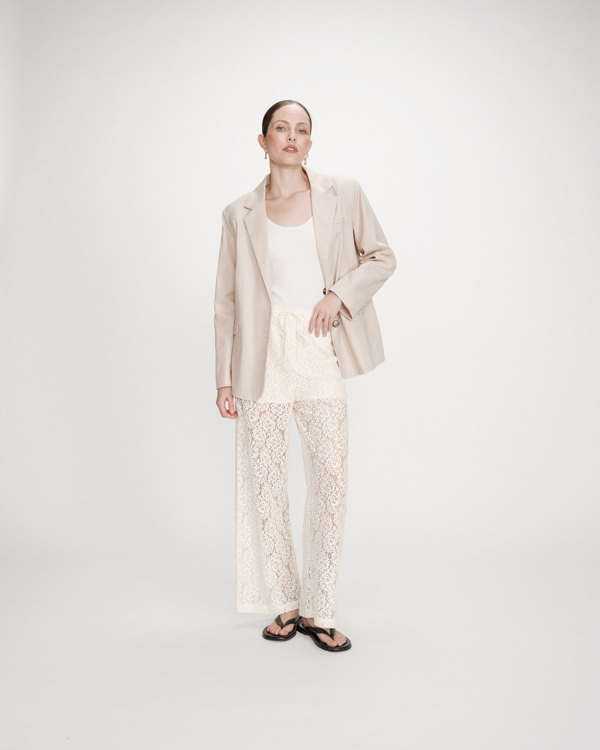 Loose lace pants ecru Vincent