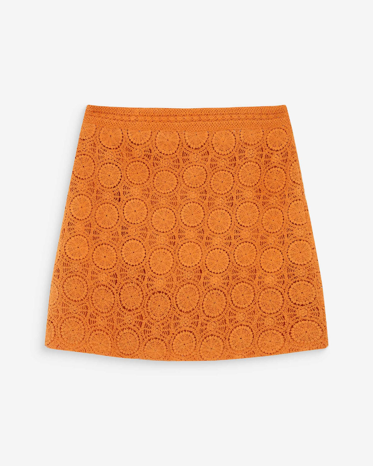 Falda corta recta de crochet bohemia or Victoria