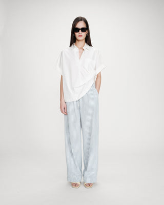 Pantalon à rayures large taille réglable à cordon bleuet Volute