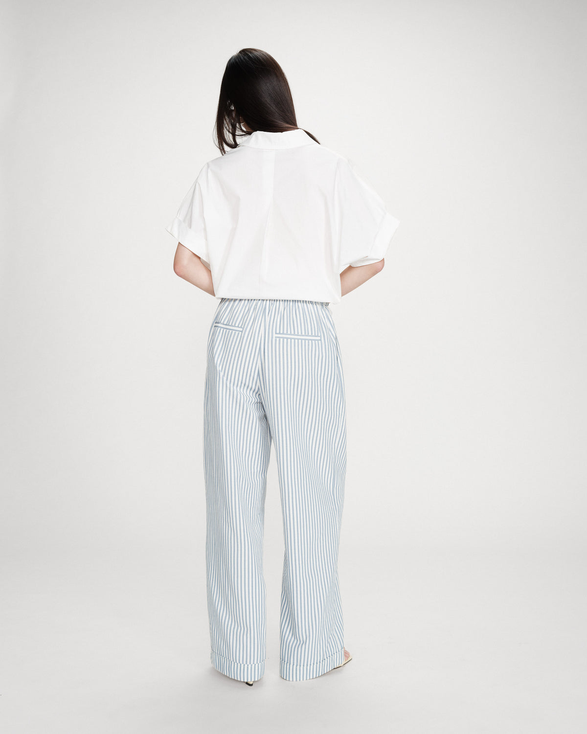 Pantalon à rayures large taille réglable à cordon bleuet Volute