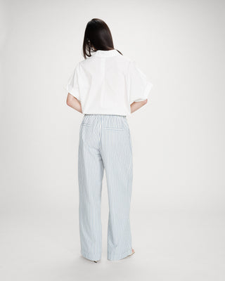 Pantalon à rayures large taille réglable à cordon bleuet Volute