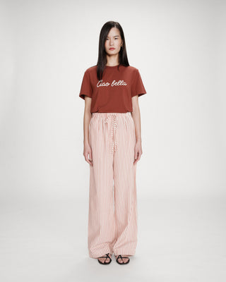 Pantalon à rayures large taille réglable à cordon corail Volute