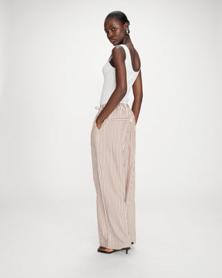 Pantalon à rayures large taille réglable à cordon mocha Volute