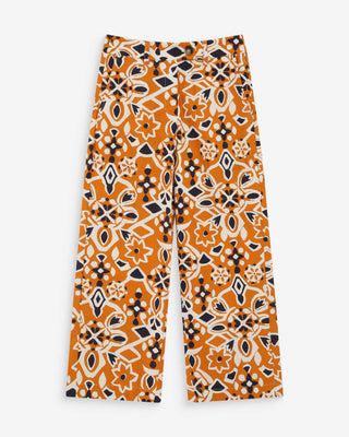 Pantalon 7/8e taille haute droit à motifs cognac Varsy