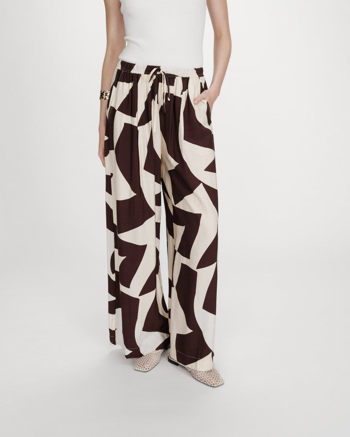Wide-leg pants with graphic print chocolat Veni