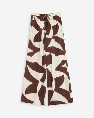 Pantalon large taille ajustable motif graphique chocolat Veni