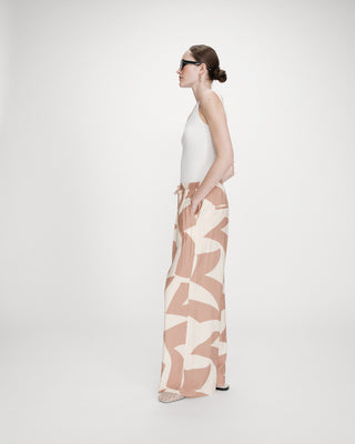 Pantalon large taille ajustable motif graphique mocha Veni
