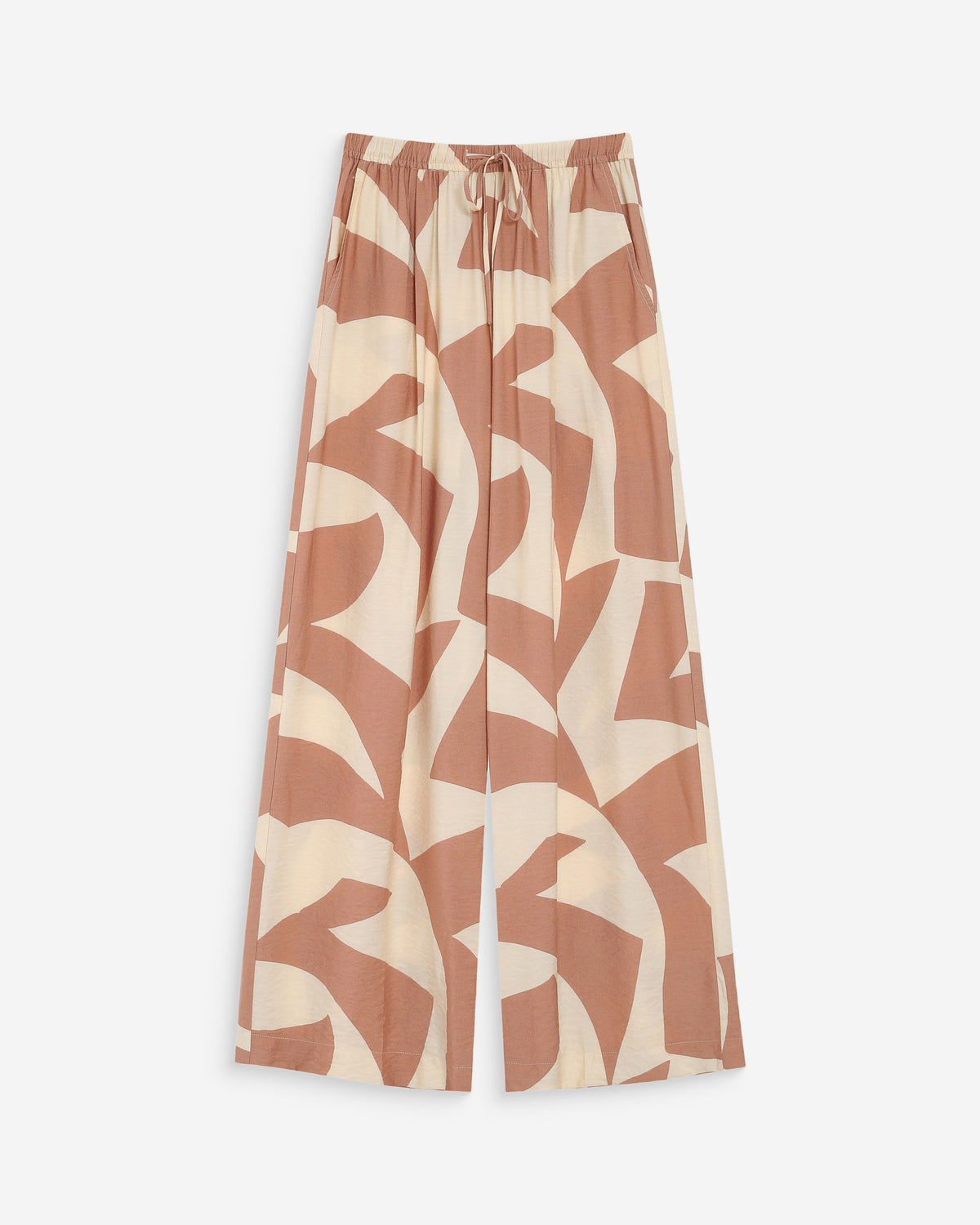 Pantalon large taille ajustable motif graphique mocha Veni
