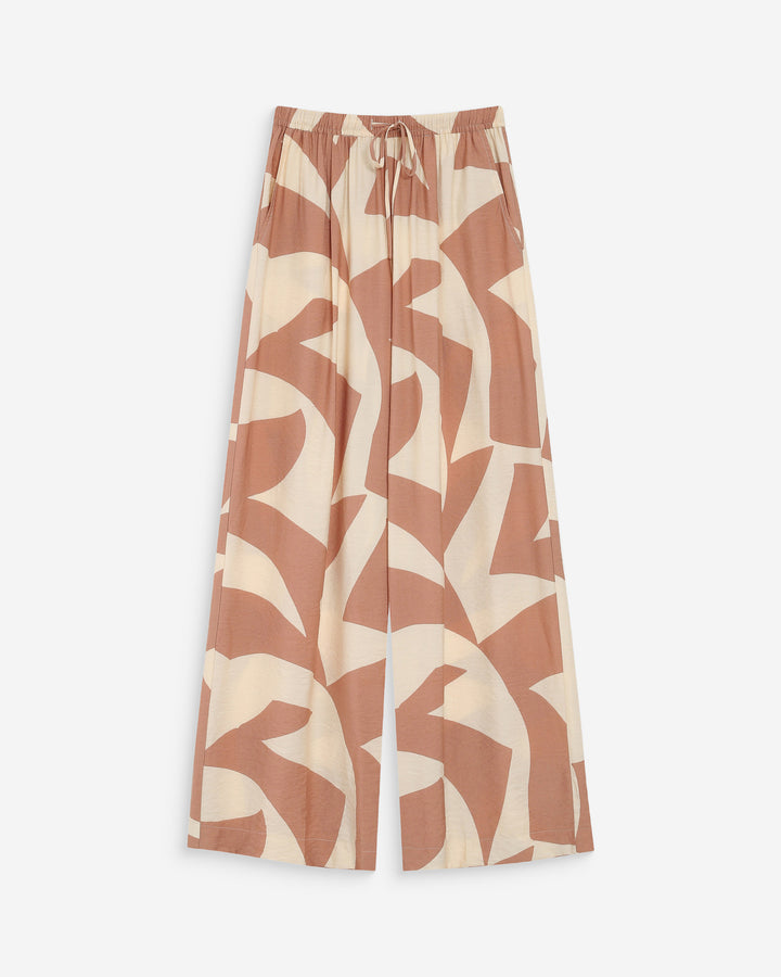Pantalon large taille ajustable motif graphique mocha Veni