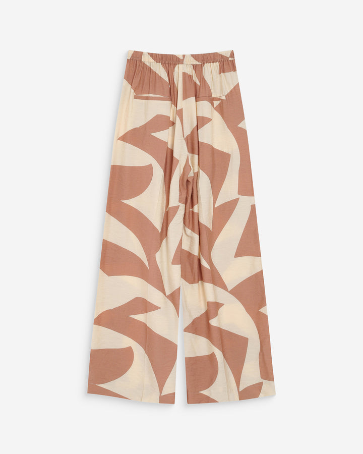 Pantalon large taille ajustable motif graphique mocha Veni
