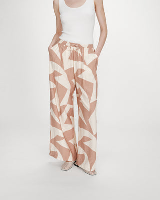 Pantalon large taille ajustable motif graphique mocha Veni