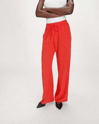 Pantalon large en lin taille haute sanguine Raven