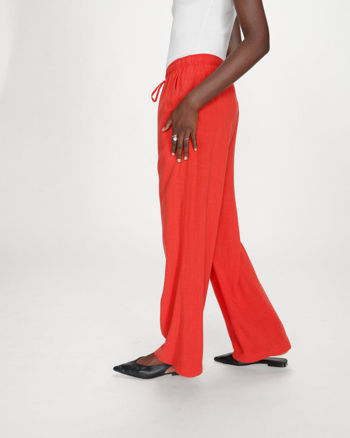 Pantalon large en lin taille haute sanguine Raven