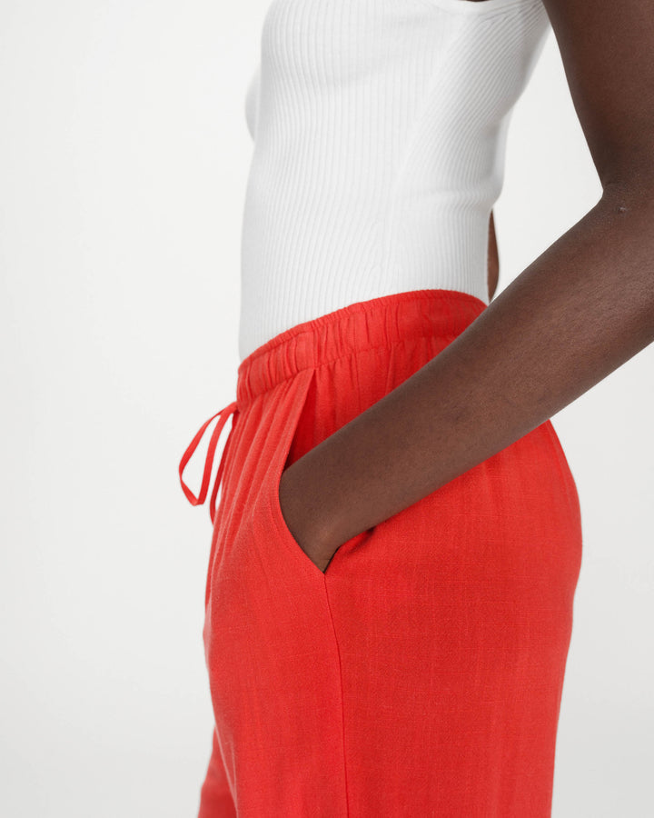 Pantalon large en lin taille haute sanguine Raven