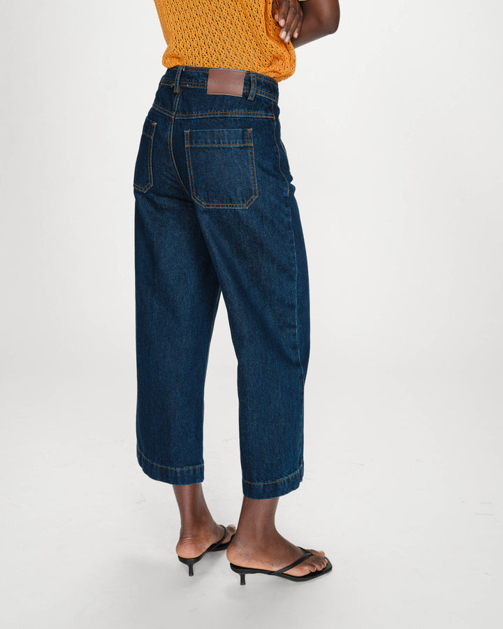Jean loose 7/8e taille haute poches plaquées darkblue Joe