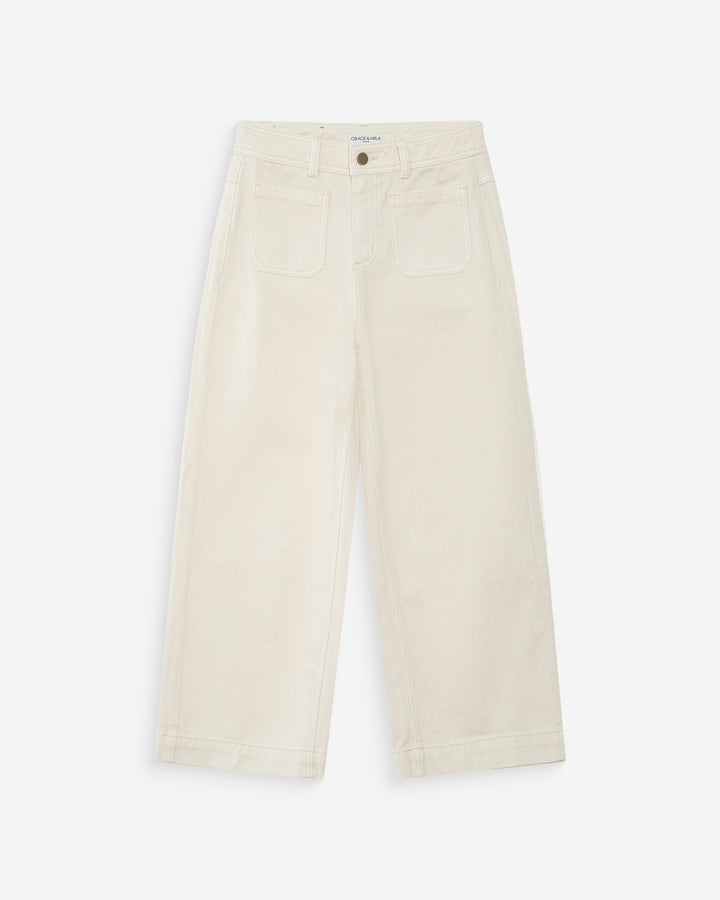 Jean loose 7/8e taille haute poches plaquées ecru Joe