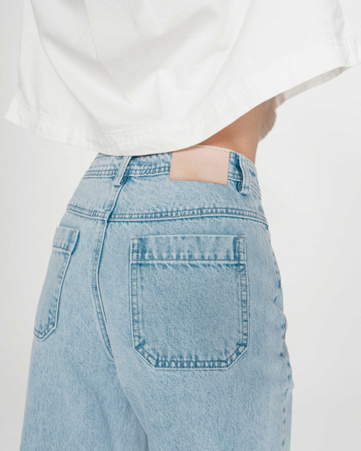Jean loose 7/8e taille haute poches plaquées skyblue Joe