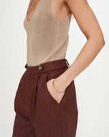 Pantalon tailleur à plis en lin et coton chocolat Vanelis