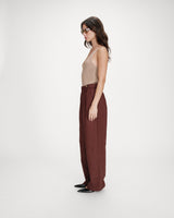 Pantalon tailleur à plis en lin et coton chocolat Vanelis
