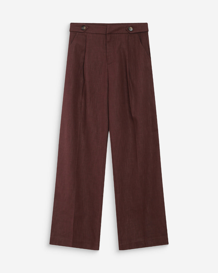 Pantalon tailleur à plis en lin et coton chocolat Vanelis