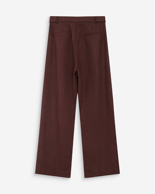 Pantalon tailleur à plis en lin et coton chocolat Vanelis