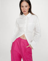 Pantalon tailleur à plis en lin et coton fuchsia Vanelis