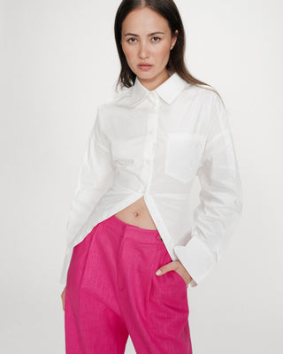 Pantalon tailleur à plis en lin et coton fuchsia Vanelis