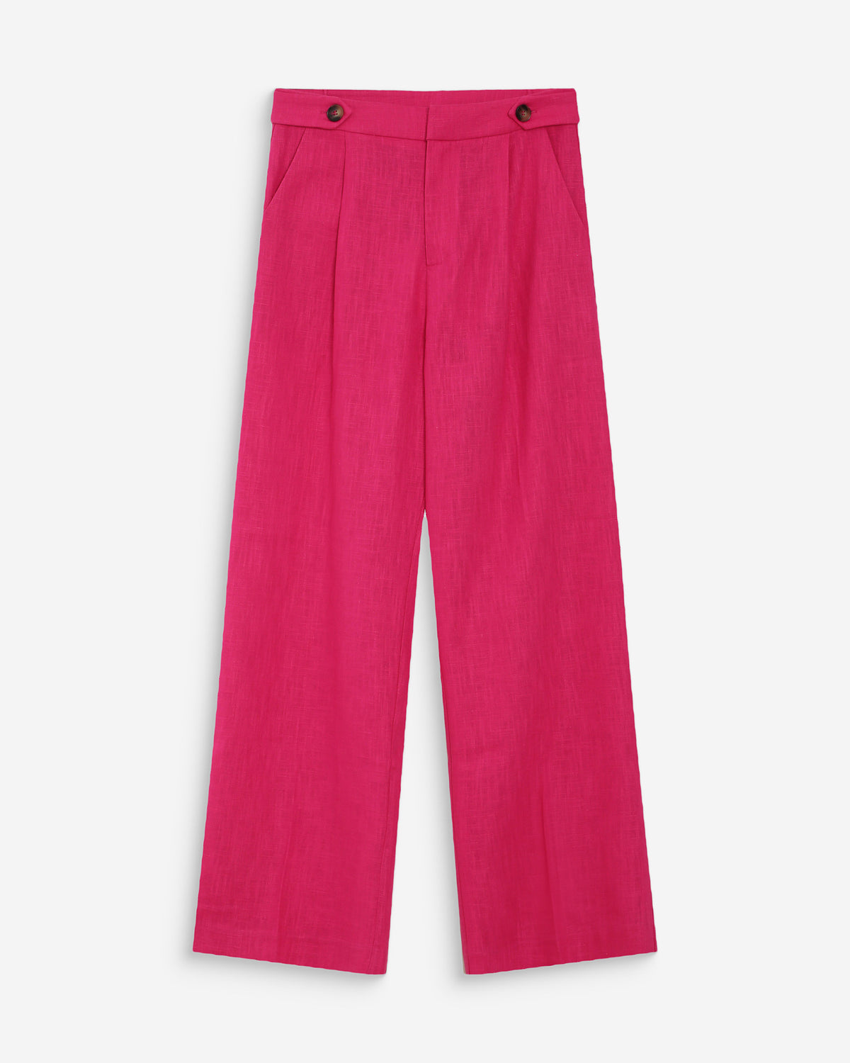 Pantalon tailleur à plis en lin et coton fuchsia Vanelis