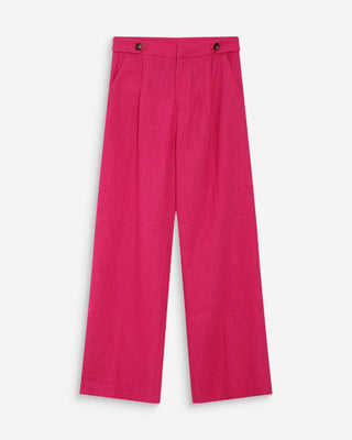 Pantalon tailleur à plis en lin et coton fuchsia Vanelis